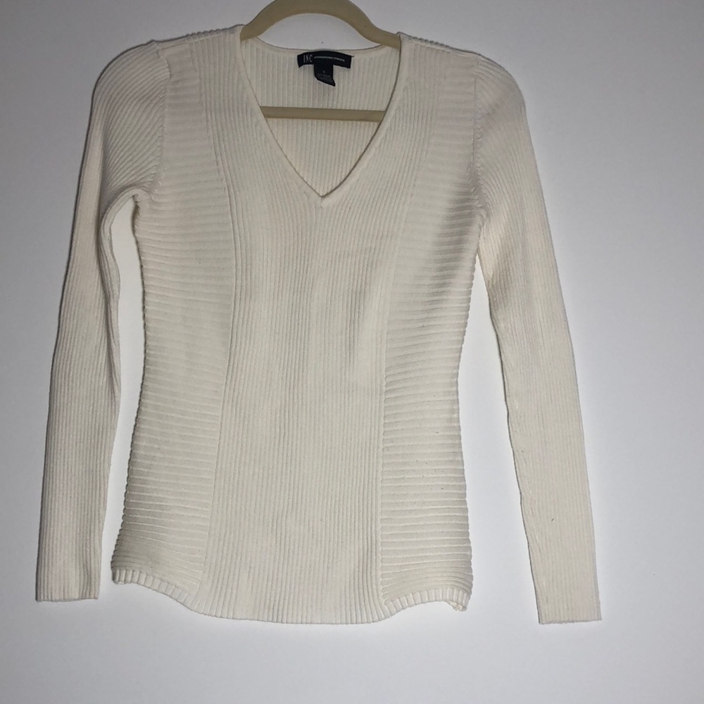 INC White V-Neck Sweater